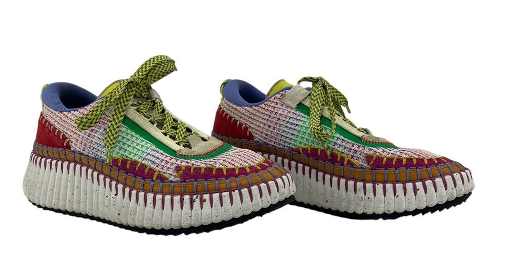 Authentic Chloé Nama Multicolor Crochet Knit Sneakers Size 37